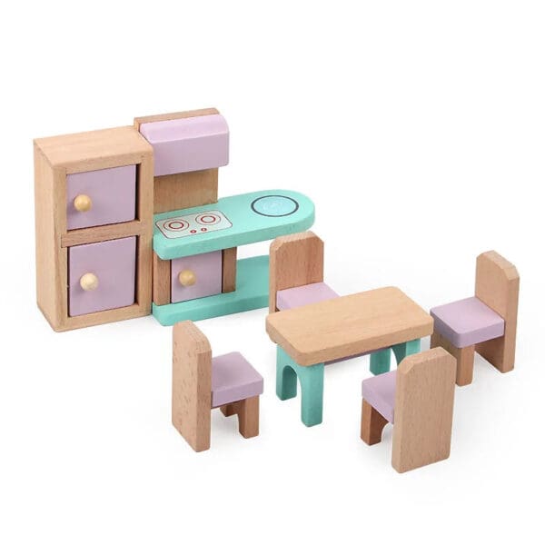 Wholesale Wooden Pretend Play Toys Small Furniture Set for Kids Role Playing Toy for Girls Montessori Dollhouse Simulation Fun - Image 2