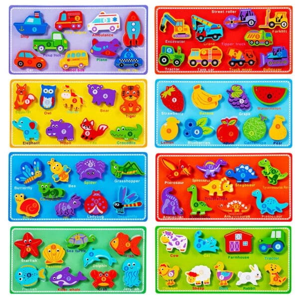 Wholesale Wooden Blocks Puzzle with Magic Sticker Educational Toy for Kids Number Animal Traffic Matching Board Montessori Fun - Image 5