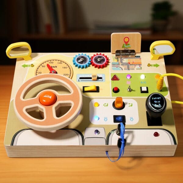 Wholesale Wooden Busy Board for Toddlers Montessori Steering Wheel Toy with LED Lights Educational Sensory Learning Fun