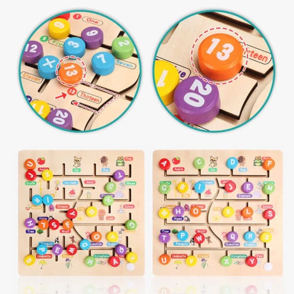 Wholesale Wooden Board Game Maze Alphabet and Number Matching Puzzle Educational Toy for Kids Dropshipping - Image 3