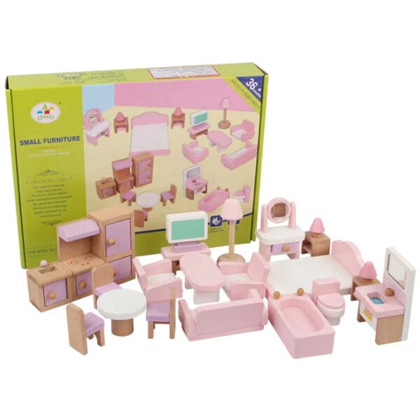 Wholesale Wooden Pretend Play Toys Small Furniture Set for Kids Role Playing Toy for Girls Montessori Dollhouse Simulation Fun - Image 9