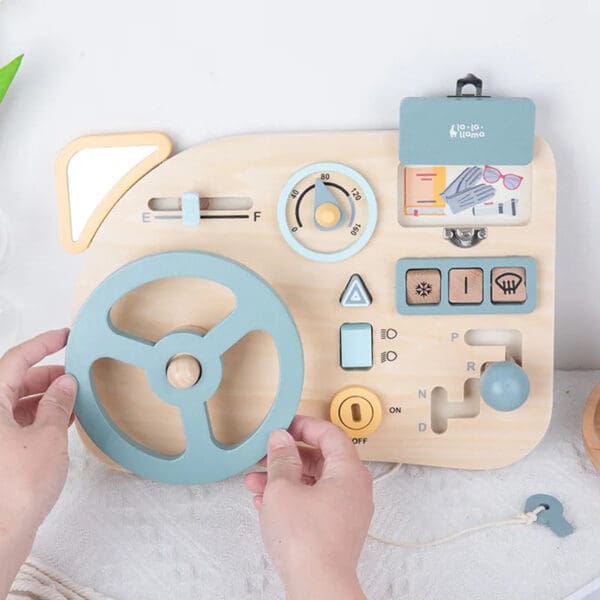 Wholesale Wooden Busy Board Montessori Sensory Activity Toy for Kids Car Steering Wheel and Locking Features Dropshipping - Image 3