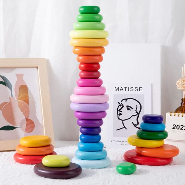 Wholesale Wooden Stacking Blocks Rainbow Pebble Building Blocks Educational Toy for Kids Color Recognition Droppshipping - Image 2