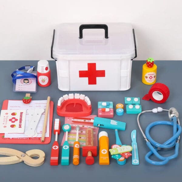 Wholesale Wooden Pretend Play Toys Simulation Doctor Medical Kit for Kids Role Playing Set Wooden Equipment for Boys and Girls - Image 3