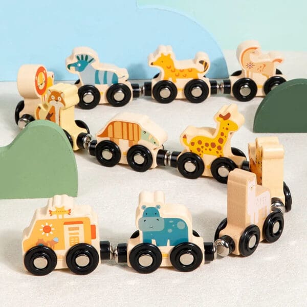 Wholesale Wooden Magnetic Train Toy Educational Mini Traffic Train Set for Kids Number and Animal Cognition Montessori Learning - Image 9