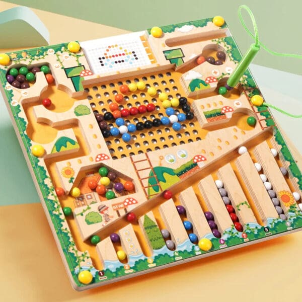 Wholesale Wooden Magnetic Bead Maze Educational Toy for Kids Early Learning Fun Color Recognition and Cognitive Development