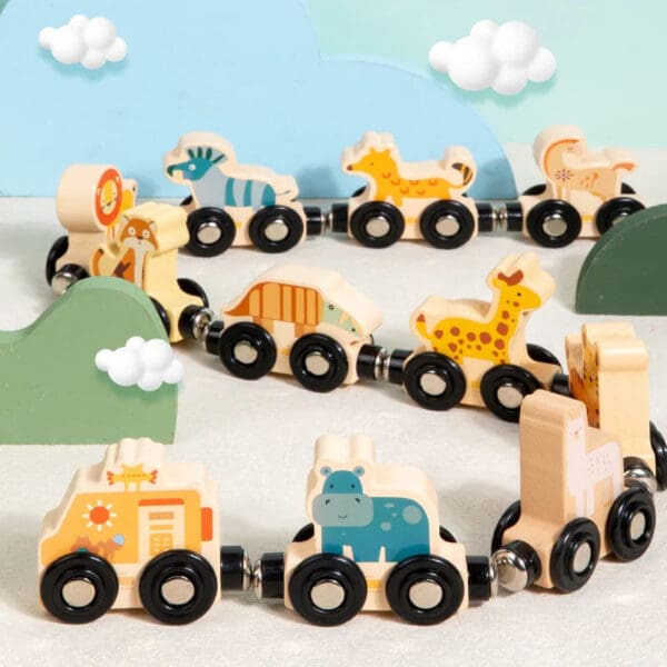 Wholesale Wooden Magnetic Train Toy Educational Mini Traffic Train Set for Kids Number and Animal Cognition Montessori Learning