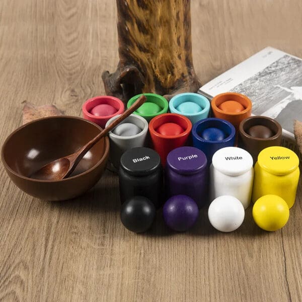 Wholesale Wooden Color Matching Game 12 Color Balls and Cups Preschool Educational Toys Montessori Aids for Kids - Image 4