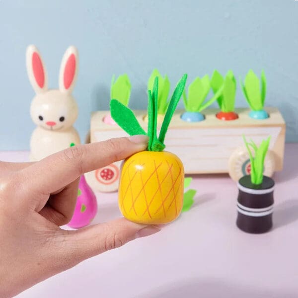 Wholesale Wooden Carrot Harvest Toy 2-in-1 Educational Toy for Kids Pulling Carrot Rabbit Cart and Matching Fruits Dropshipping - Image 3