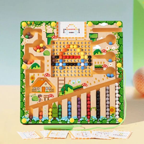 Wholesale Wooden Magnetic Bead Maze Educational Toy for Kids Early Learning Fun Color Recognition and Cognitive Development - Image 2