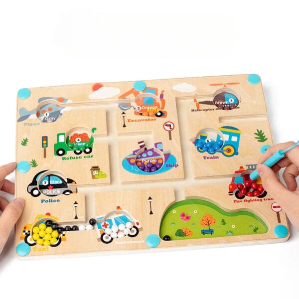 Wholesale Wooden Magnetic Animal Beads Maze Toy Educational Color Sorting Dinosaur Traffic Maze Game for Kids Sensory Activities - Image 2