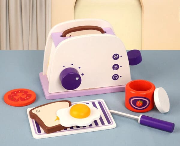 Wholesale Wooden Pretend Play Toys Purple Bread Machine Coffee Maker and Mixer Set Educational Toy for Kids Dropshipping - Image 7