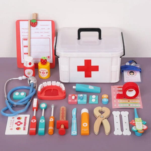 Wholesale Wooden Pretend Play Toys Simulation Doctor Medical Kit for Kids Role Playing Set Wooden Equipment for Boys and Girls - Image 2