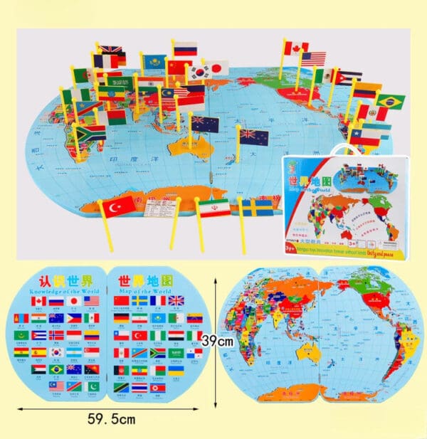 Wholesale Wooden World Map Toy 3D Educational Toy with 36 Country Flags for Kids Geographical Knowledge Dropshipping - Image 6