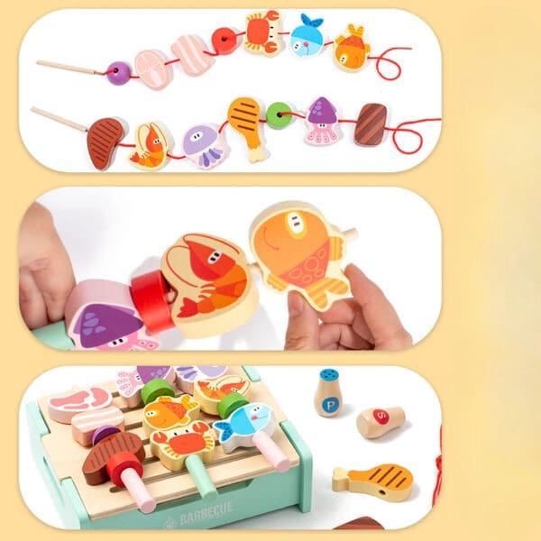 Wholesale Wooden Pretend Play Toys Multifunctional BBQ Grill Set for Kids Interactive Cooking Game Simulation Kitchen Toys - Image 2