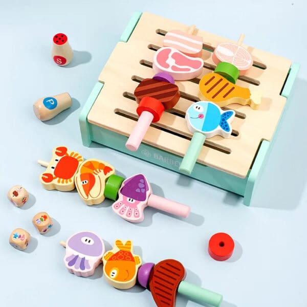 Wholesale Wooden Pretend Play Toys Multifunctional BBQ Grill Set for Kids Interactive Cooking Game Simulation Kitchen Toys - Image 4