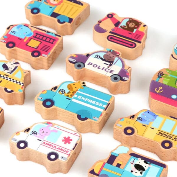 Wholesale Wooden Threading Toys Educational Sensory Toy for Kids Colorful Beads Stringing Block Game with Traffic and Animal - Image 4