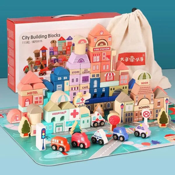 Wholesale Wooden Building Blocks Toy Macaron City Construction Blocks Educational Toy for Kids Montessori Urban Traffic Fun - Image 7