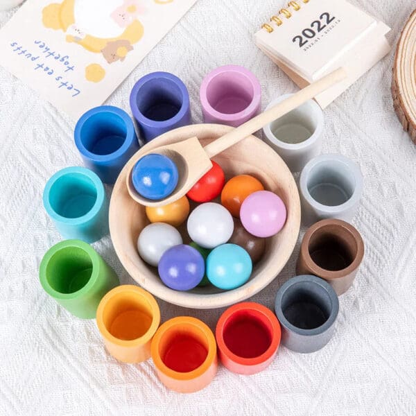 Wholesale Wooden Color Matching Game 12 Color Balls and Cups Preschool Educational Toys Montessori Aids for Kids