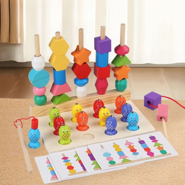 Wholesale Wooden Lacing Beads Fishing Radish Set Montessori Educational Toy for Kids Sequencing Stacking Block and Color Sorting - Image 3