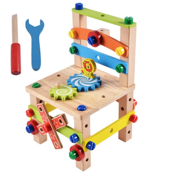 Wholesale Wooden Disassembly Chair Toy Tool Set Montessori Building Blocks for Kids Educational Toys Multifunctional Chair - Image 7