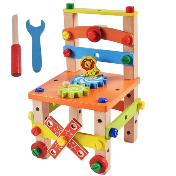 Wholesale Wooden Disassembly Chair Toy Tool Set Montessori Building Blocks for Kids Educational Toys Multifunctional Chair - Image 2