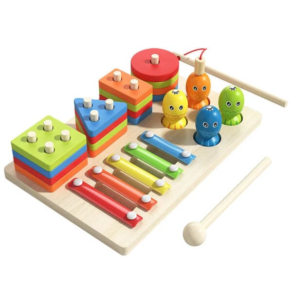 Wholesale Wooden Stacking Block Toys Fishing, Stacking, and Xylophone Educational Toy for Kids Color and Shape Recognition - Image 5