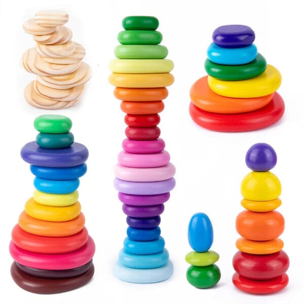 Wholesale Wooden Stacking Blocks Rainbow Pebble Building Blocks Educational Toy for Kids Color Recognition Droppshipping - Image 5