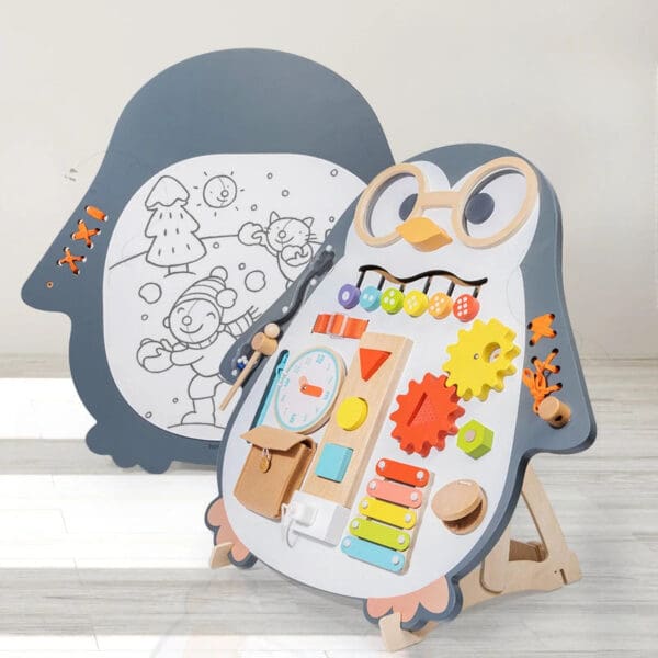 Wholesale Wooden Busy Board Montessori Penguin Daily Skill Cognition Learning Toy for Kids Sensory Training Dropshipping - Image 7