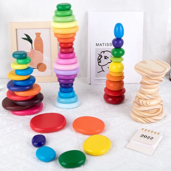 Wholesale Wooden Stacking Blocks Rainbow Pebble Building Blocks Educational Toy for Kids Color Recognition Droppshipping