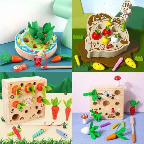 Wholesale Wooden Fishing Carrot Harvest Toy Educational Early Learning Toy for Kids Fine Motor Skills Development Dropshipping