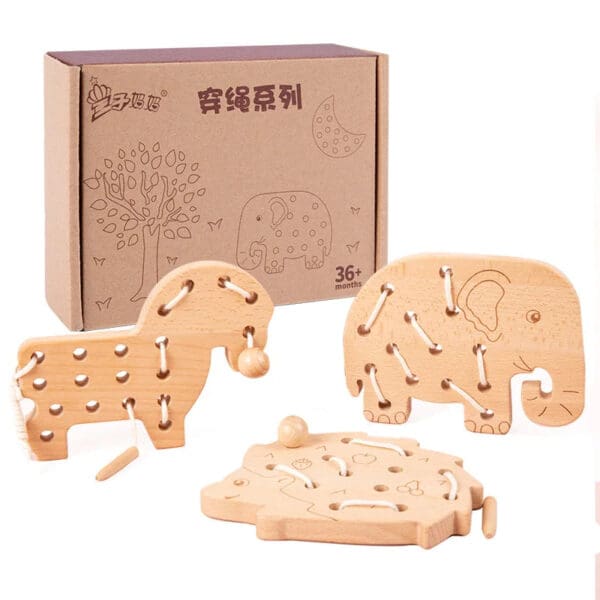 Wholesale Wooden Threading String Board Educational Lacing Toy for Kids Montessori Activity Dropshipping