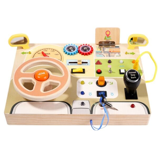 Wholesale Wooden Busy Board for Toddlers Montessori Steering Wheel Toy with LED Lights Educational Sensory Learning Fun - Image 5