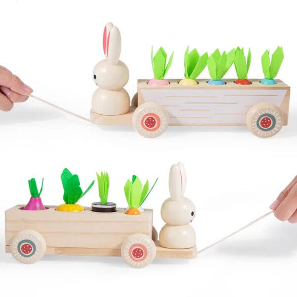 Wholesale Wooden Carrot Harvest Toy 2-in-1 Educational Toy for Kids Pulling Carrot Rabbit Cart and Matching Fruits Dropshipping - Image 5