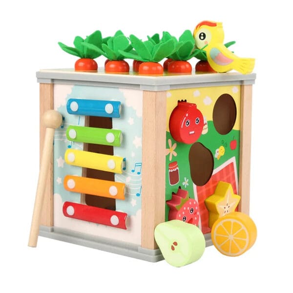 Wholesale Wooden Activity Cubes 6 in 1 Multifunctional Educational Toys Shape Matching Music and Pull Carrot for Kids - Image 5