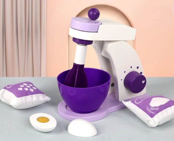 Wholesale Wooden Pretend Play Toys Purple Bread Machine Coffee Maker and Mixer Set Educational Toy for Kids Dropshipping - Image 6