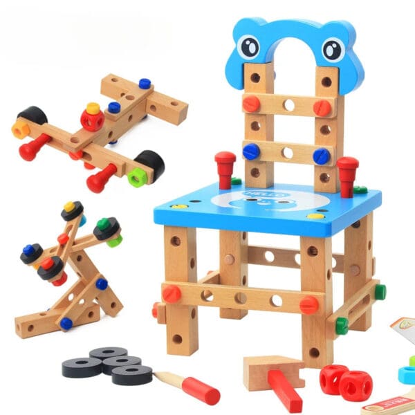 Wholesale Wooden Building Blocks Toy Multifunctional Luban Assembly Chair for Kids DIY Puzzle Removal Tool Educational Fun - Image 6