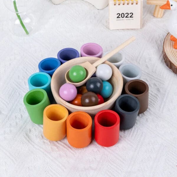 Wholesale Wooden Color Matching Game 12 Color Balls and Cups Preschool Educational Toys Montessori Aids for Kids - Image 7