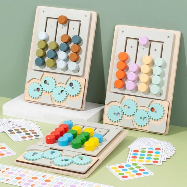 Manufacture Color Matching Game Wooden Puzzle for Kids, Montessori Rotating Four-Color Gear Maze for Shape and Color Recognition