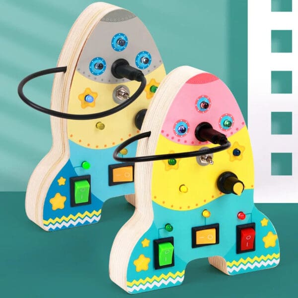 Wholesale Wooden Rocket LED  Busy Board Educational Sensory Toys for Toddlers Montessori Learning Light Switch Autism Toystion