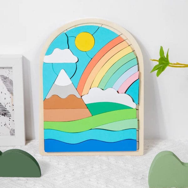 Wholesale Wooden Rainbow Jigsaw Puzzle Educational Toy for Kids 3D Color Cognition and Focus Training Matching Puzzle Fun - Image 7