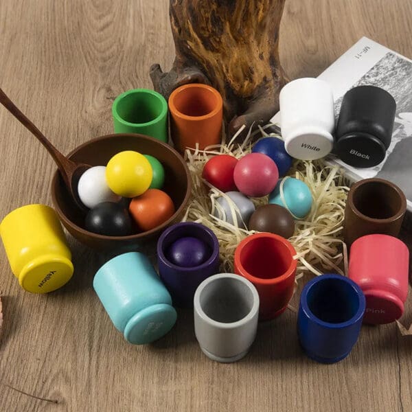 Wholesale Wooden Color Matching Game 12 Color Balls and Cups Preschool Educational Toys Montessori Aids for Kids - Image 8