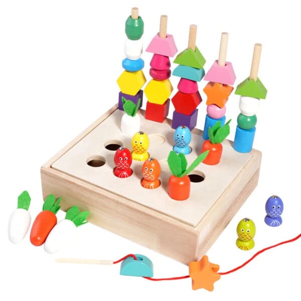 Wholesale Wooden Lacing Beads Fishing Radish Set Montessori Educational Toy for Kids Sequencing Stacking Block and Color Sorting - Image 5