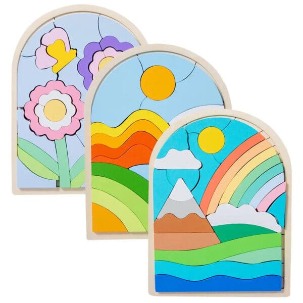 Wholesale Wooden Rainbow Jigsaw Puzzle Educational Toy for Kids 3D Color Cognition and Focus Training Matching Puzzle Fun - Image 5