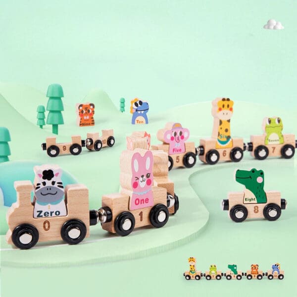 Wholesale Wooden Train Toy Magnetic Animal Train Set Montessori Educational Learning Toy for Toddlers Boys Girls Dropshipping