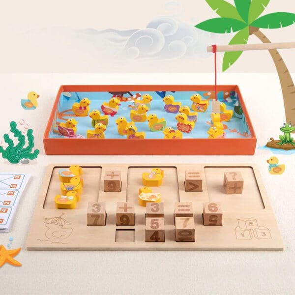 Wholesale Wooden Magnetic Counting Ducks Game Educational Math Toy for Kids Arithmetic Recognition Counting Pairing Fishing Game