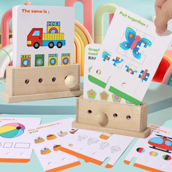 Manufacture Wooden Kids Logic Thinking Training Geometric Shape Color Cognition Learning Cards Early Education Toy