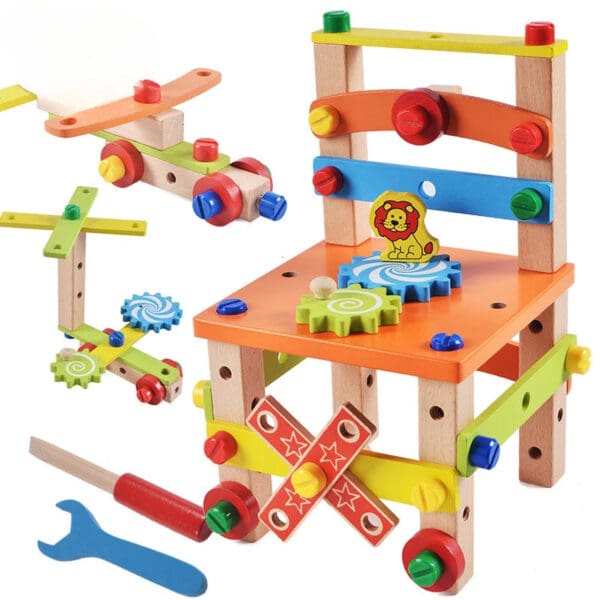 Wholesale Wooden Disassembly Chair Toy Tool Set Montessori Building Blocks for Kids Educational Toys Multifunctional Chair