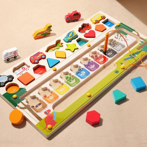 Wholesale Wooden Magnetic Color and Number Maze 3-in-1 Shape Sorting Educational Toy for Kids Dropshipping