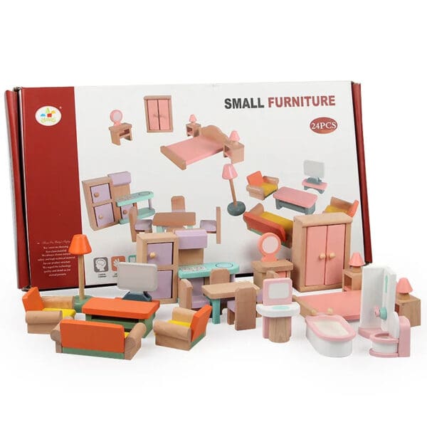 Wholesale Wooden Pretend Play Toys Small Furniture Set for Kids Role Playing Toy for Girls Montessori Dollhouse Simulation Fun - Image 5